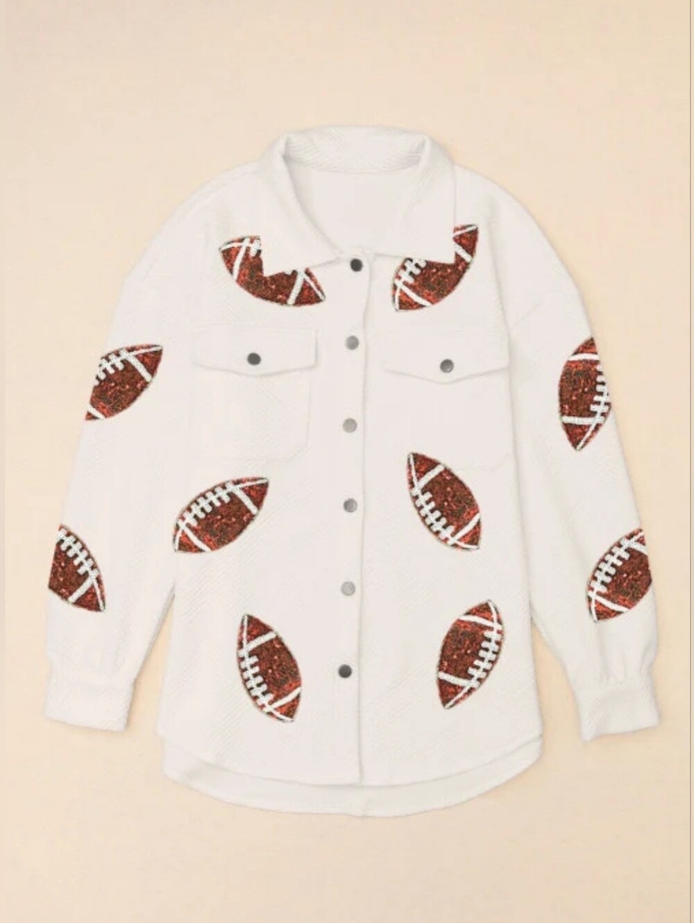 Textured Sequined Football Shacket, Size Medium - Picture 3 of 9